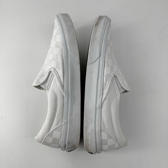 Vans Classic Checkerboard Slip On All White Canvas Skate Shoes M 5.5/ W 7 - Picture 6 of 13